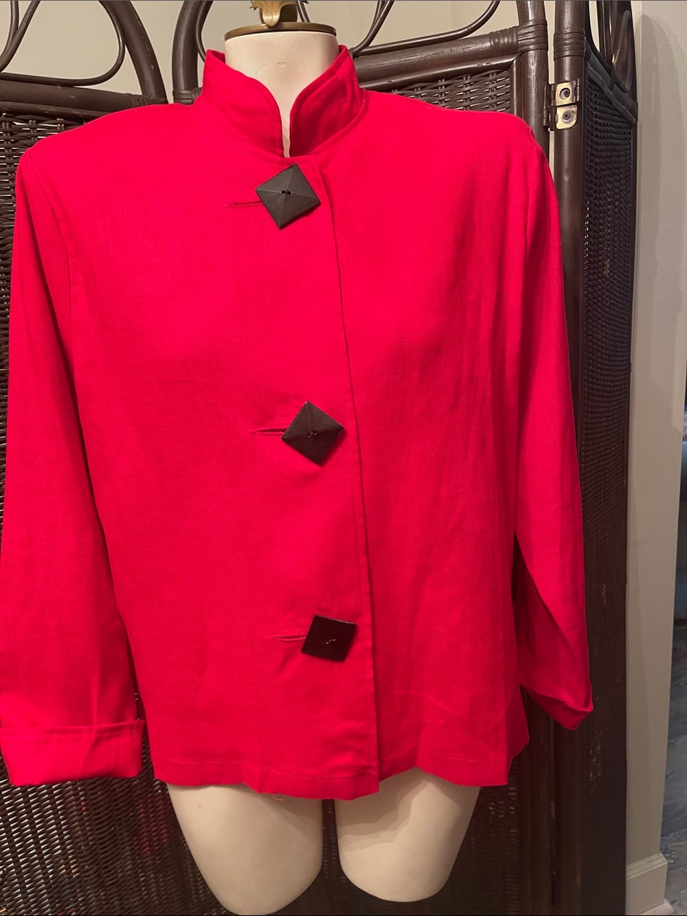 Women's Bright Red Stand Collar Blazer Jacket